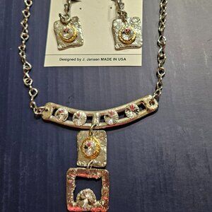 J Jansen designed Necklace and earrings, silver and gold finish, 24kGP SALE!